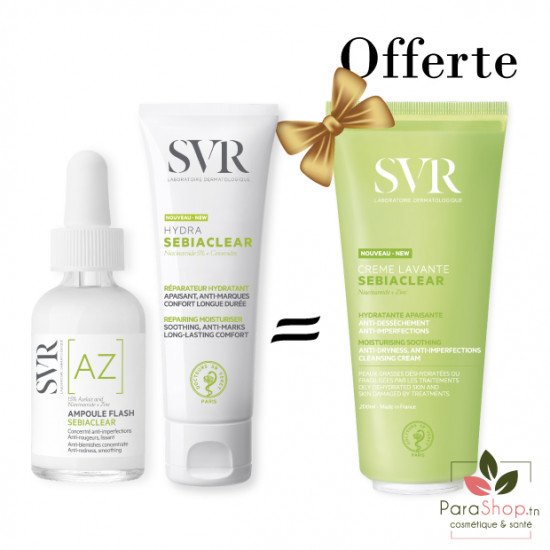 SVR PACK SEBIACLEAR Ampoule Flash + HYDRA + CREME LAVANTE 200ML OFFERTE - BF 2025 SVR PACK SEBIACLEAR Ampoule Flash + HYDRA + CREME LAVANTE 200ML OFFERTE - BF 2025