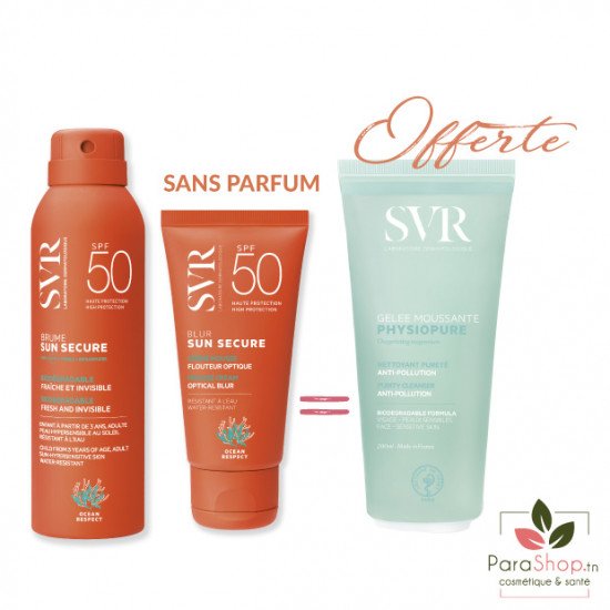 SVR PACK SUN SECURE Brume + Blur Sans Parfum + Physiopure Gelee 200ml Offerte - 2025 SVR PACK SUN SECURE Brume + Blur Sans Parfum + Physiopure Gelee 200ml Offerte - 2025
