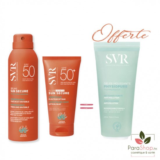SVR PACK SUN SECURE Brume + Blur Teinte + Physiopure Gelee 200ml Offerte - 2025 SVR PACK SUN SECURE Brume + Blur Teinte + Physiopure Gelee 200ml Offerte - 2025