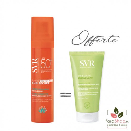 SVR PACK SUN SECURE FLUIDE PHOTO-AGE SPF50+ SEBIACLEAR CREME LAVANTE 55ML OFFERTE - 2025 SVR PACK SUN SECURE FLUIDE PHOTO-AGE SPF50+ SEBIACLEAR CREME LAVANTE 55ML OFFERTE - 2025