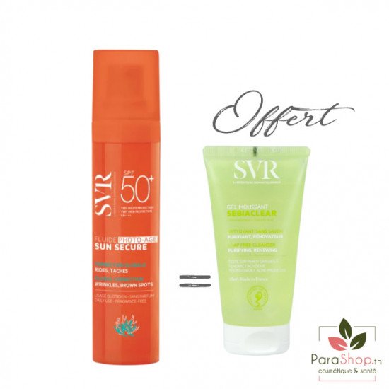 SVR PACK SUN SECURE FLUIDE PHOTO-AGE SPF50+ + SEBIACLEAR GEL 55ML OFFERT - 2025 SVR PACK SUN SECURE FLUIDE PHOTO-AGE SPF50+ + SEBIACLEAR GEL 55ML OFFERT - 2025