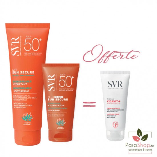 SVR PACK SUN SECURE Lait + Blur Teinte + CICAVIT Creme 40ml Offerte - 2025 
