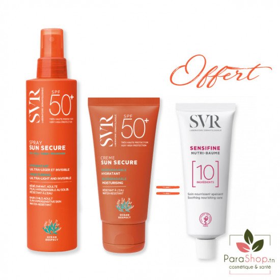 SVR PACK SUN SECURE Spray SPF50+ 200ML + Creme SPF50 + SENSIFINE Nutri Baume Offert - 2025 SVR PACK SUN SECURE Spray SPF50+ 200ML + Creme SPF50 + SENSIFINE Nutri Baume Offert - 2025
