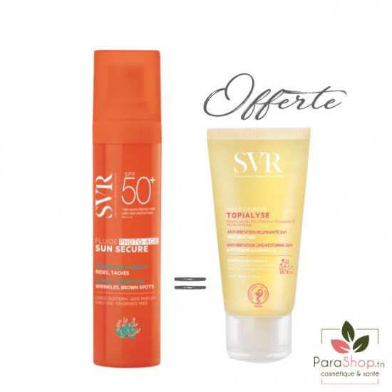 SVR PACK SUN SECURE FLUIDE PHOTO-AGE SPF50+ + TOPIALYSE HUILE LAVANTE 55ML OFFERTE - 2025 SVR PACK SUN SECURE FLUIDE PHOTO-AGE SPF50+ + TOPIALYSE HUILE LAVANTE 55ML OFFERTE - 2025