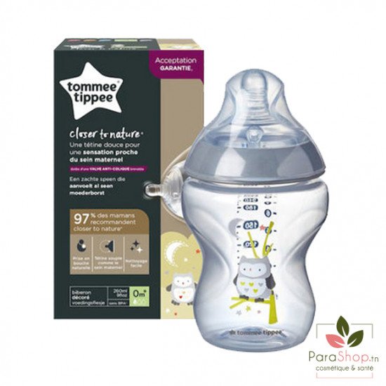 TOMMEE TIPPEE CLOSER TO NATURE BIBERON 260ML - Hibou Gris / Mint