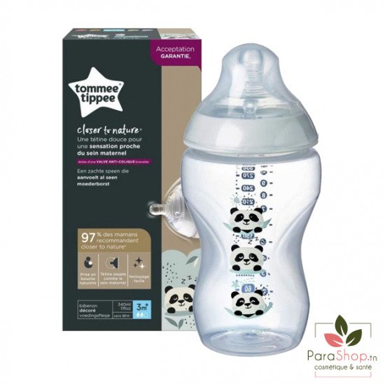 TOMMEE TIPPEE CLOSER TO NATURE BIBERON 340ML - Panda Gris