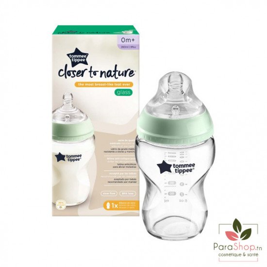 TOMMEE TIPPEE CLOSER TO NATURE BIBERON VERRE 250ML - Panda Bleu / Bambinou