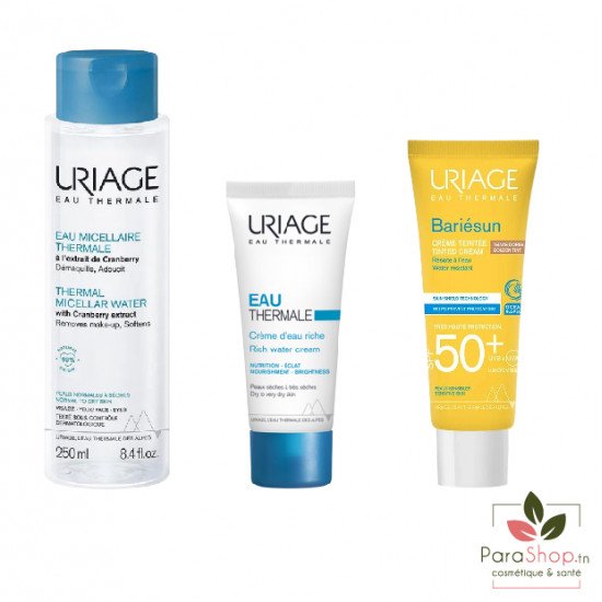 URIAGE PACK Creme D’eau Riche + Eau Micellaire Thermale PNS + Bariesun Creme Teintee Dorée URIAGE PACK Creme D’eau Riche + Eau Micellaire Thermale PNS + Bariesun Creme Teintee Dorée