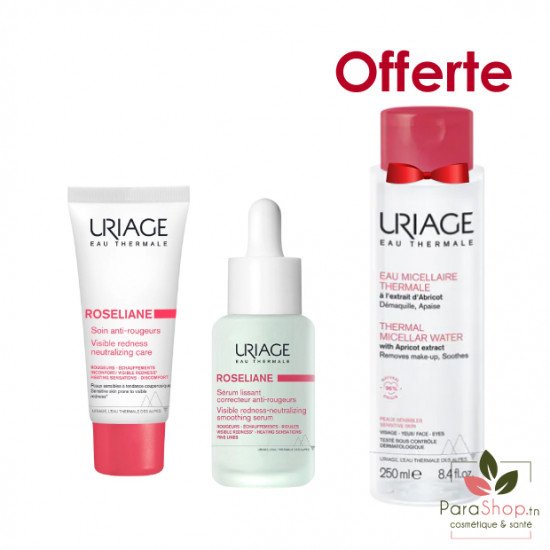 URIAGE PACK ROSELIANE SERUM + SOIN ANTI ROUGEURS + EAU MICELLAIRE PEAUX SENSIBLES 250ML OFFERTE