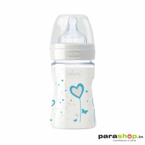 Chicco Biberon 0m Verre Bleu 150ml Chicco Biberon 0m Verre Bleu 150ml