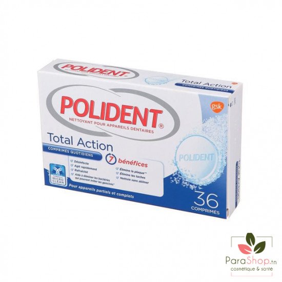 Polident Total Action Nettoyant 36 Comprimés 